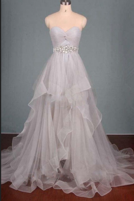 White Prom Dress,sweetheart Beaded Evening Dress,layered Full Length Party Dress