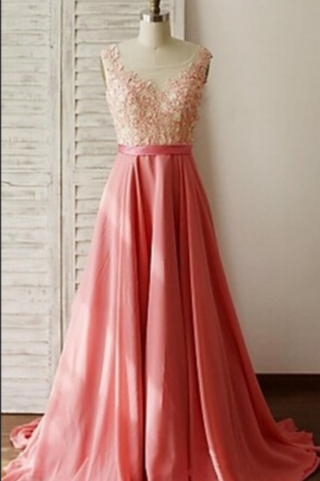 Beautiful Handmade Pink Long Prom Dress With Lace Applique, Prom Gowns, Party Dresses, Evening Gowns, Formal Dresses