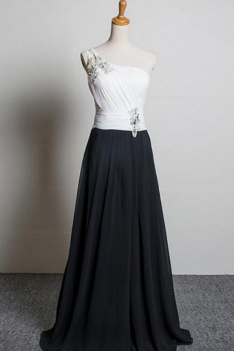 Long White Black Elegant Dress For Prom Evening One Shoulder Bridesmaid Dress