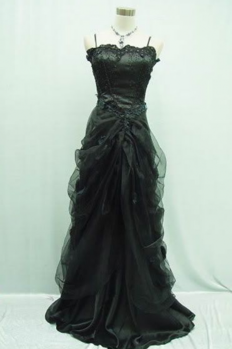 Custom Charming Black Chiffon Prom Dress,sexy Spaghetti Straps Evening Dress,beading Prom Dress