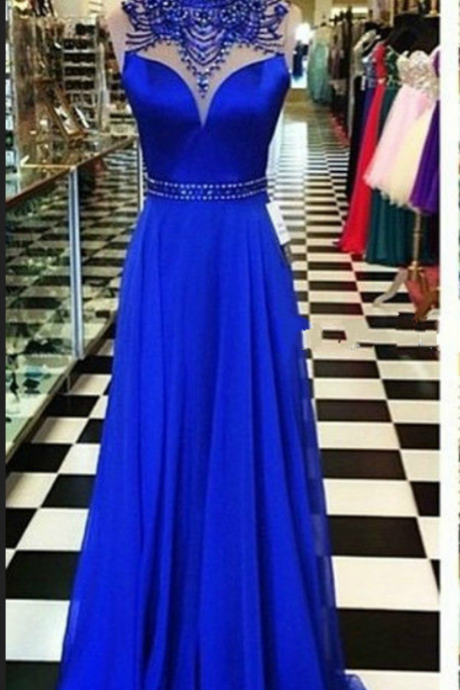 Royal Blue Beaded Prom Dress,backless Prom Dress,fashion Prom Dress,sexy Party Dress,custom Made Evening Dress