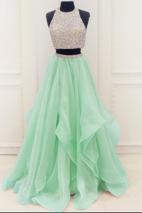 Charming Prom Dress,elegant Prom Dress,two Piece Prom Dress,long Beaded Prom Dress