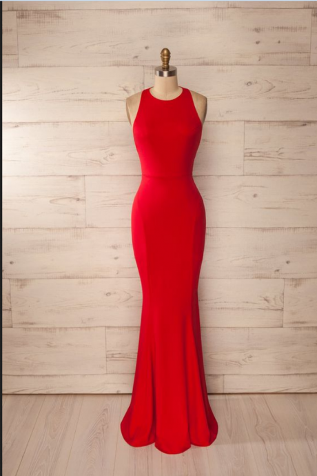 Red Mermaid Prom Dress,sexy Sleeveless Prom Dress,long Satin Evening Dress