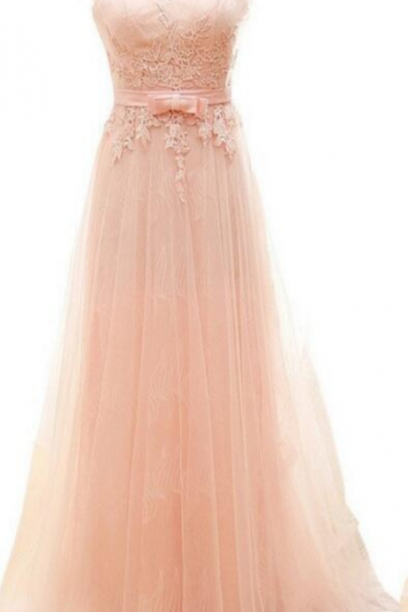 A-line Chiffon Tulle Floor-length Dress With Illusion Sweetheart Bodice, Lace Appliqués And V-back