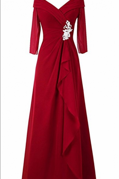 V Neck Short Sleeve Mother Of The Bride Dress Evening Gown