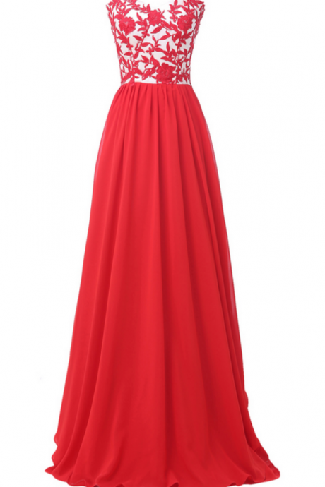 Red Evening Dresses Flowers Appliques Chiffon Long Party Dress Elegant Robe De Soiree Formal Evening Gowns Dresses