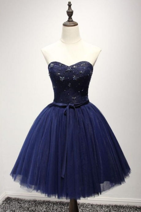 Strapless Navy Blue Tulle A Line Homecoming Dress,short Party Dress,cocktail Dress