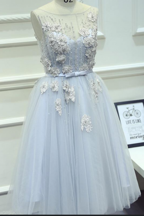 A-line Bateau Tulle Short Prom Dress Juniors Homecoming Dresses