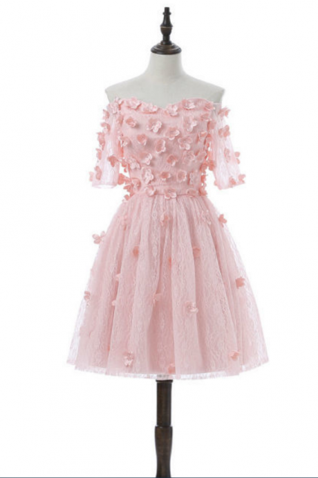 Queenly A-line Short Sleeves Pink Homecoming Dresses