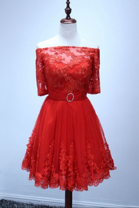 Homecoming Dresses ,homecoming Dress Half Sleeve Red Lace Short Homecoming Dress Short Prom Dress