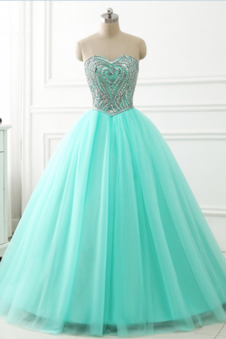 Quinceanera Dress Ball Gown Beaded Crystals Sweetheart Neckline Long Sweet 16 Years