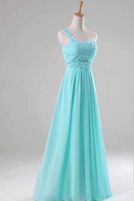 Ice Blue One Shoulder Beautiful Floor Length Prom Dresses, Blue Party Gowns, Formal Dresses