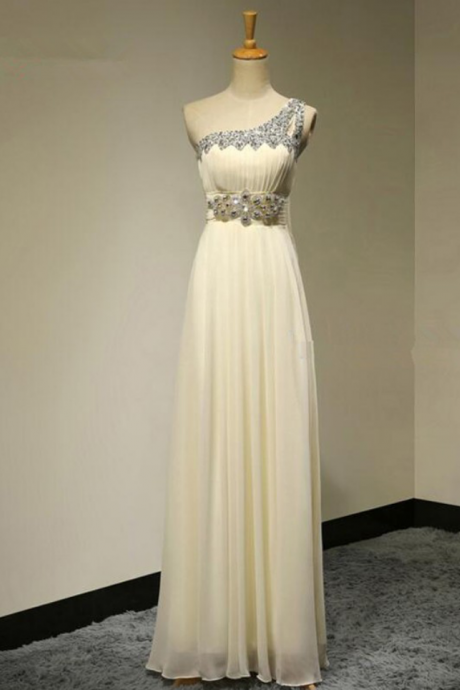 Long Bridesmaid Dress, Chiffon Bridesmaid Dress, One-shoulder Bridesmaid Dress, Floor-length Bridesmaid Dress, Beading Bridesmaid Dress,