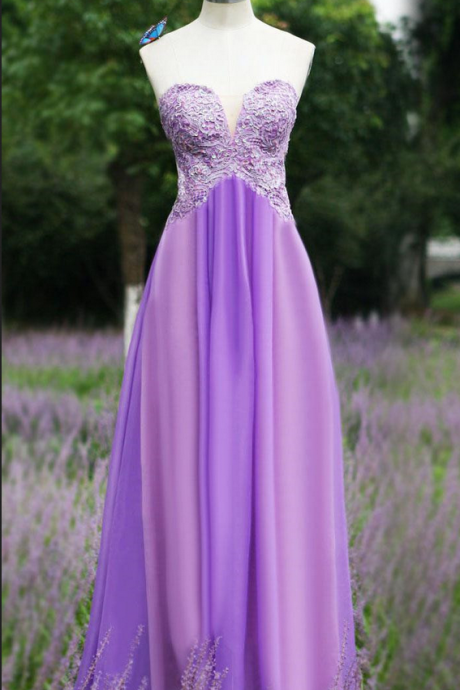 Charming Lavender Long Sweetheart Chiffon Prom Gonw ,prom Dresses ,evening Gown, Formal Dresses