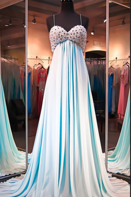Prom Dress,modest Prom Dress,sexy Prom Dresses,sexy Chiffon Crystals Evening Dress Spaghetti Strap Sleeveless Prom Dress