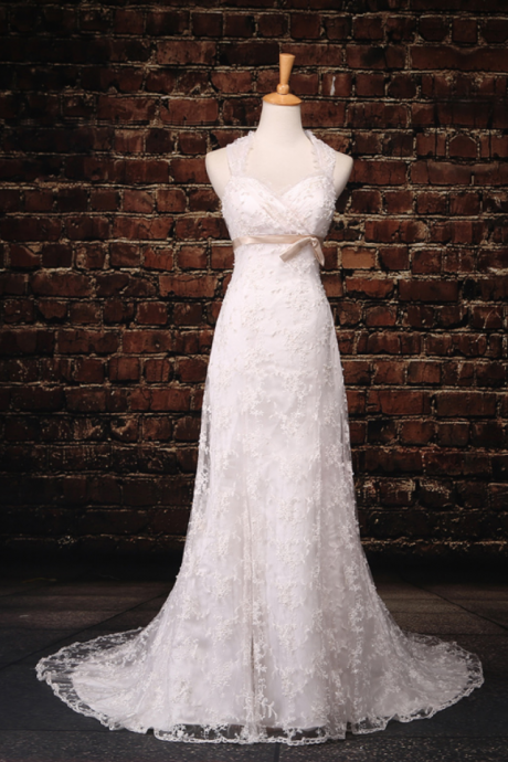  Simple A-line White Lace Wedding Dresses, Wedding Dresses,Wedding Gown