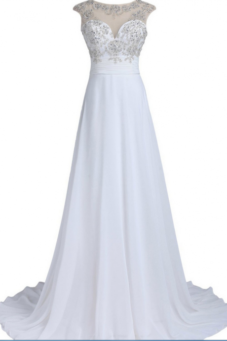 A-line Wedding Dresses,bateau Court Train Bridal Dresses,chiffon Ivory Wedding Dresses,beaded Wedding Dress With Sequins