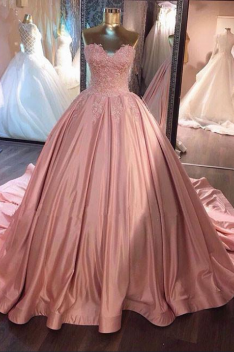 Unique Pink Wedding Dress,sweetheart Lace Long Wedding Dresses
