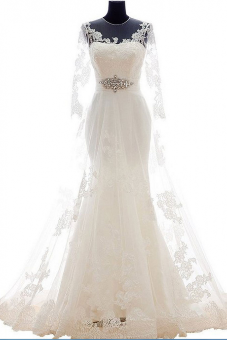 Gorgeous A-line Wedding Dresses,v Neck Lace Wedding Dresses,long Sleeve Wedding Dresses,vintage Wedding Dresses,bridal Gowns