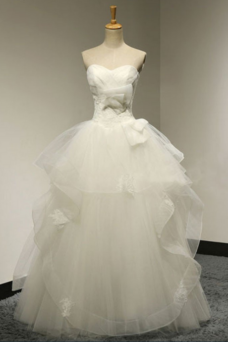 Chic Design Sweetheart White Tulle Wedding Party Dresses With Lace, Lace Up Bridal Gown,