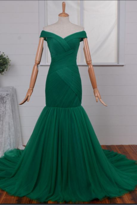 High Quality Elegant Long Evening Dresses, Emerald Green Evening Dresses