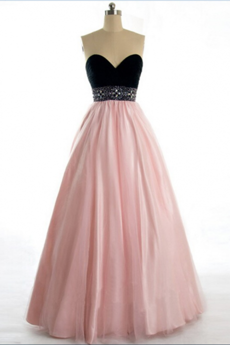 Sell Floor Length Prom Dress For Pageant - Black And Pear Pink Sweetheart Tulle With Beaded
