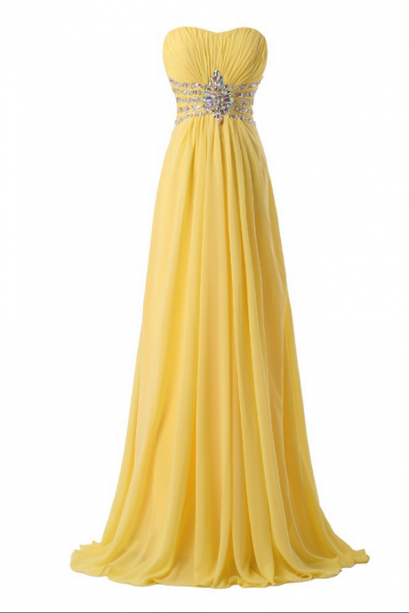 Robe De Soiree Longue Beading Evening Dress Chiffon Formal Party Dress Long Evening Dresses Yellow Floor Length Prom Gowns