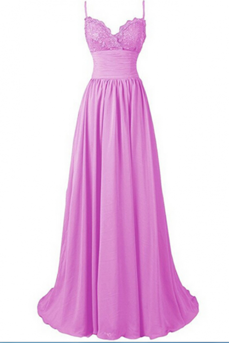Sleeveless Lace Bodice A-line Long Chiffon Dress - Bridesmaid Dress, Evening Dress