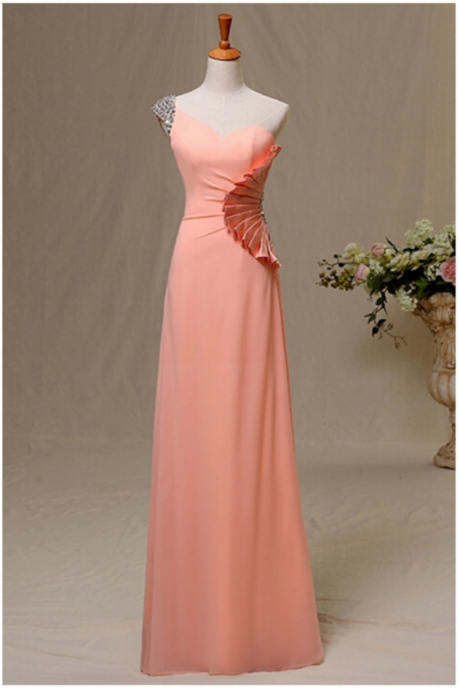 Pretty One-shoulder Prom Dress,elegant Long Prom Dress,sheath Prom Dress,chic Pink Party Dress
