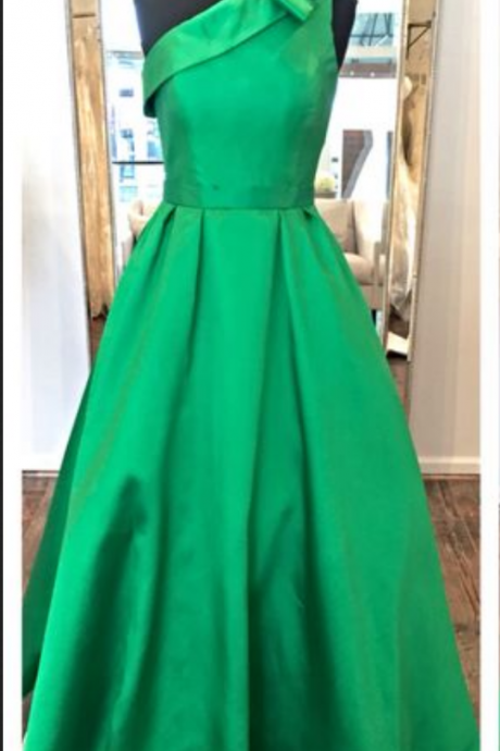 Green Long Satin One Shoulder Prom Party Dresses A Line Cocktail Homecoming Graduation Dresses Zipper Back Long Evening Formal Gowns Custom