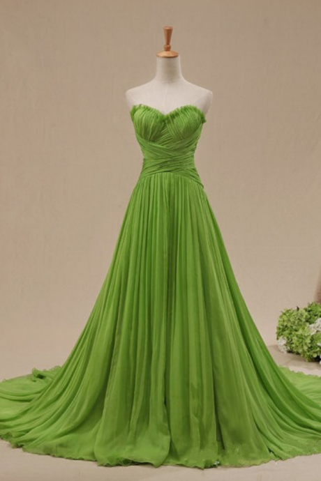A Line Chiffon Evening Dress,sweetheart Bud Green Prom Dress,custom Party Dress