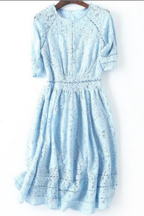 Spring Or Summer Occident Blue Lace Elegant Lady Dress Prom