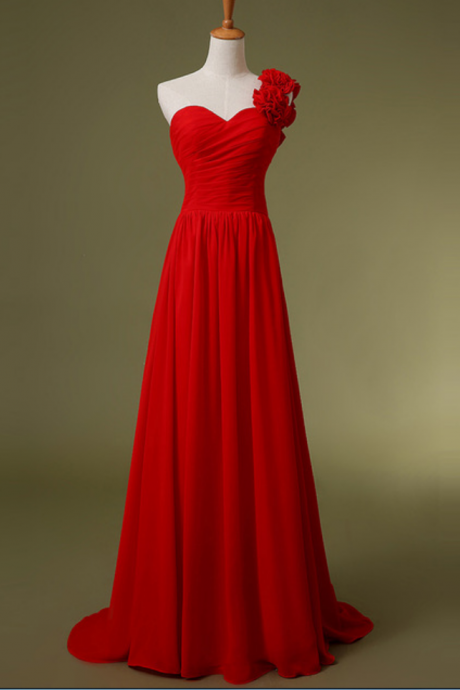 Red Prom Dresses,one Shoulder Prom Dresses, Prom Dresses,pleat Chiffon Evening Gowns