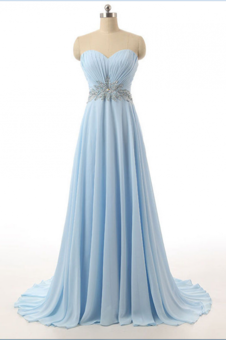 Sky Blue Prom Dresses Sweetheart Pleat Chiffon A-line Formal Evening Gowns Long Party Dress