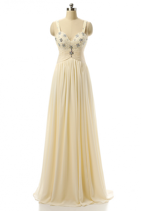 Champagne Beading Fitted Prom Dresses Long Imported Party Dress A-line Chiffon Formal Dress