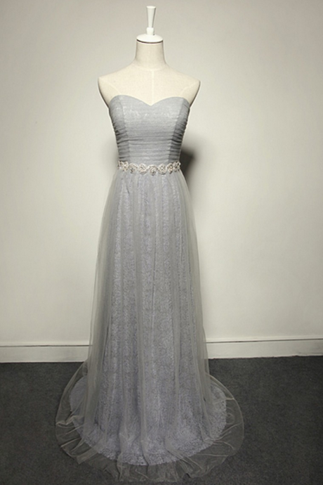 Lace Tulle Evening Dress Beading Belt Evening Dress A Line Evening Dress