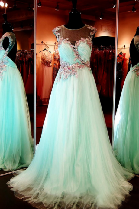 Cap Sleeves Prom Dress,Open Back Beaded Tulle Long Aqua Prom Dresses, Prom Gowns, Dresses for Prom, Prom Dress , Affordable Prom Dress, Junior Prom Dress,Formal Evening Dresses Gowns, Homecoming Graduation Cocktail Party Dresses, Holiday Dresses, Plus size