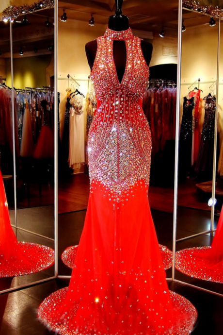 Custom Sparkle Chiffon V neck V back Beaded Chiffon Long Mermaid Red Prom Dresses, Prom Gowns, Dresses for Prom, Prom Dress, Affordable Prom Dress, Junior Prom Dress,Formal Evening Dresses Gowns, Homecoming Graduation Cocktail Party Dresses, Holiday Dresses, Plus size