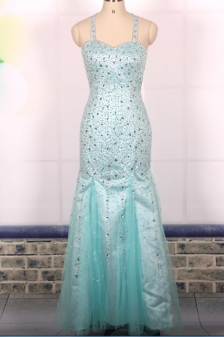 Prom Dress, Custom Cheap Ball Gown Heavy Beaded Sexy Backless Blue Long Mermaid Prom Dresses Gowns, Formal Evening Dresses Gowns, Homecoming Graduation Cocktail Party Dresses,Holiday Dress, Plus size,Wedding Guest Prom Gowns, Formal Occasion Dresses,Formal Dress