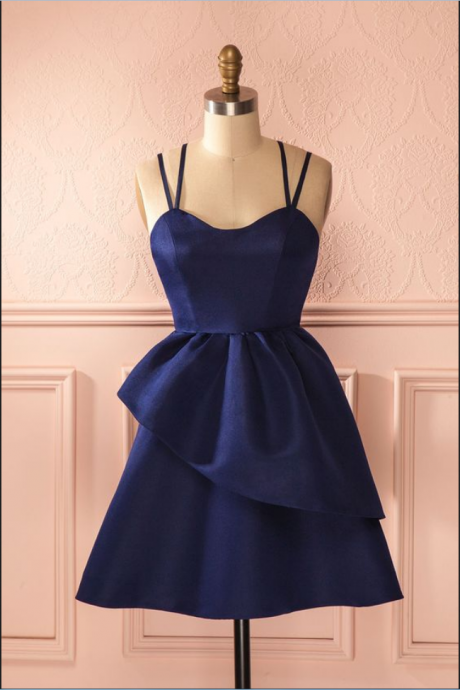 Homecoming Dresses Vintage Prom Dress, Navy Blue Prom Gowns, Mini Short Homecoming Dress