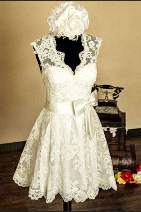 Elegant White Lace Short Wedding Dress Bridal Gowns Homecoming Dress