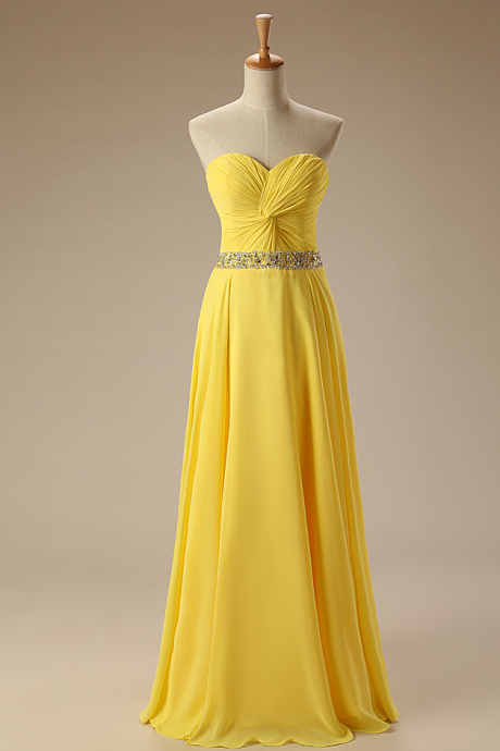Elegant Yellow Sweetheart Bridesmaid Dress Chiffon Long Bridesmaid Dresses