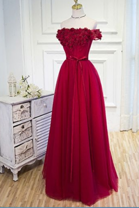 Prom Dresses Burgundy Hand-made Flower Prom Dress/evening Dress