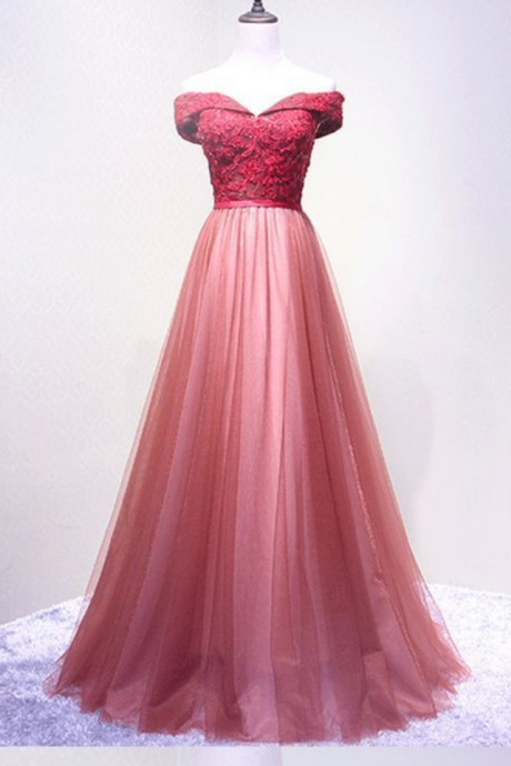Elegant Dresses, Off-shoulder Evening Dresses, Lace Prom Dresses , Floor-length Prom Dresses