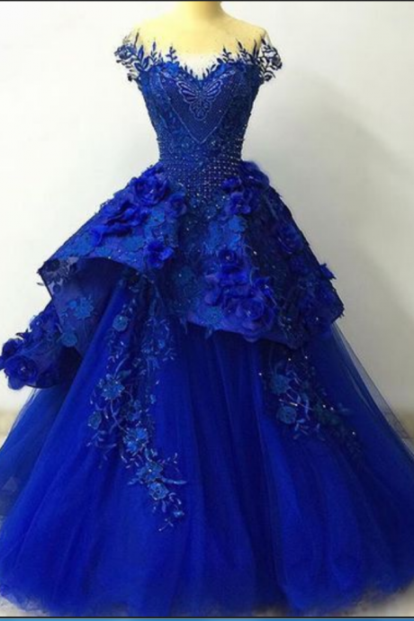 Sparkly Gorgeous Long Prom Dresses,quinceanera Dresses,modest Prom Dress For Teens,royal Blue Prom Gowns