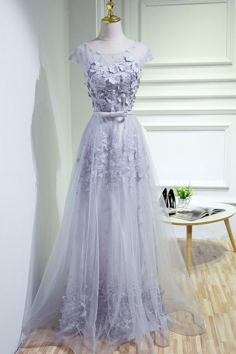 Gray Prom Formal Dress