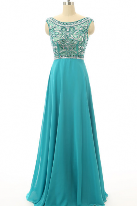 Turquoise Prom Dresses,beaded Prom Dresses,floor Length Evening Dress ,formal Dresses