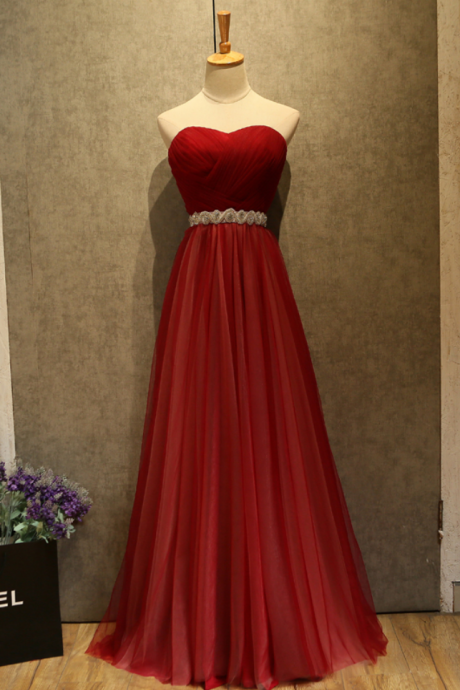 Sweetheart Strapless Simple A-line Chiffon Tulle Prom Dress/evening Dress