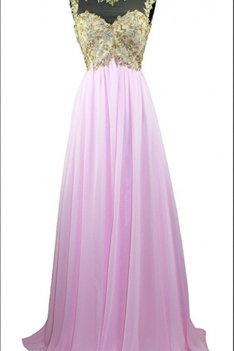 Women's Gold Embroidery Beaded Prom Evening Formal Dress