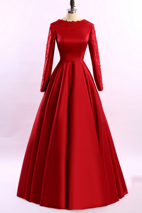 Simple Long Sleeve Red Evening Dresses Long Evening Dress With Sleeves Formal Dresses Special Occasion Dresses